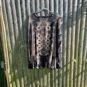 Free People Black Patterned Flouncy Open-Backed Tunic, Size XL. POCKETS!!!
